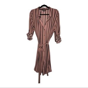 Ups and Downs Women's Shirt Dress Pink Striped Belted Button-Front Size 1X